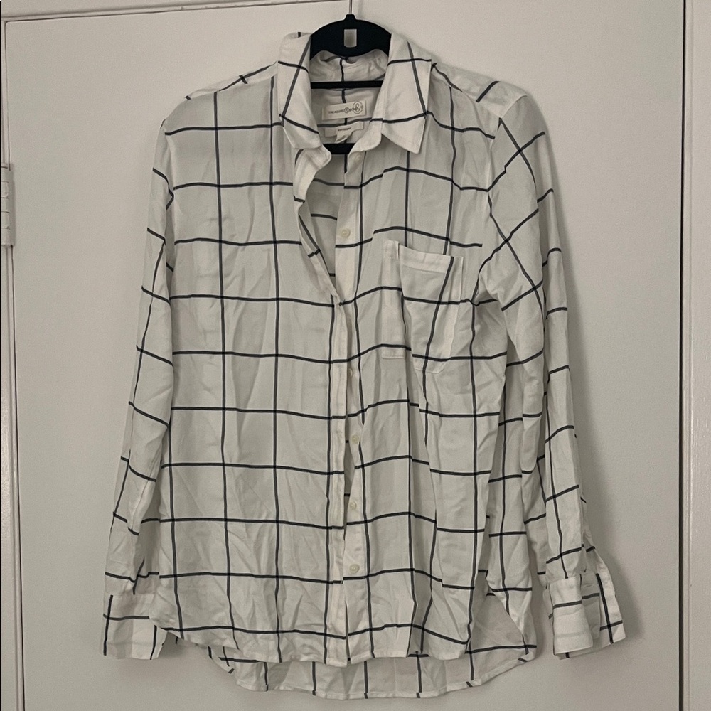 Treasure & Bond White and Black Checkered Women’s Shirt